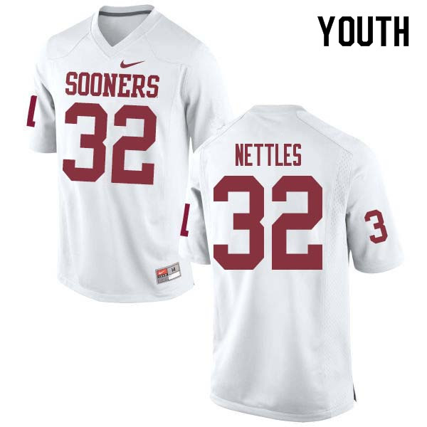 Youth #32 Caleb Nettles Oklahoma Sooners College Football Jerseys Sale-White - Click Image to Close